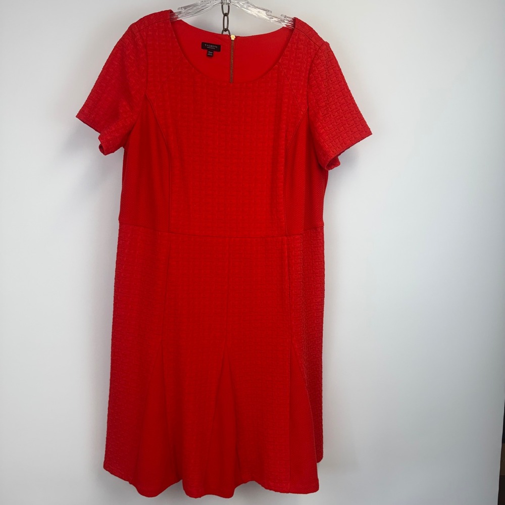 Talbots Woman Petites Textured‎ Red Fit & Flare Dress 14WP